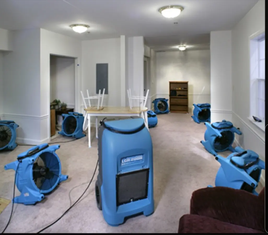Air movers and dehumidifier setup for Water Extraction & Removal in Salina